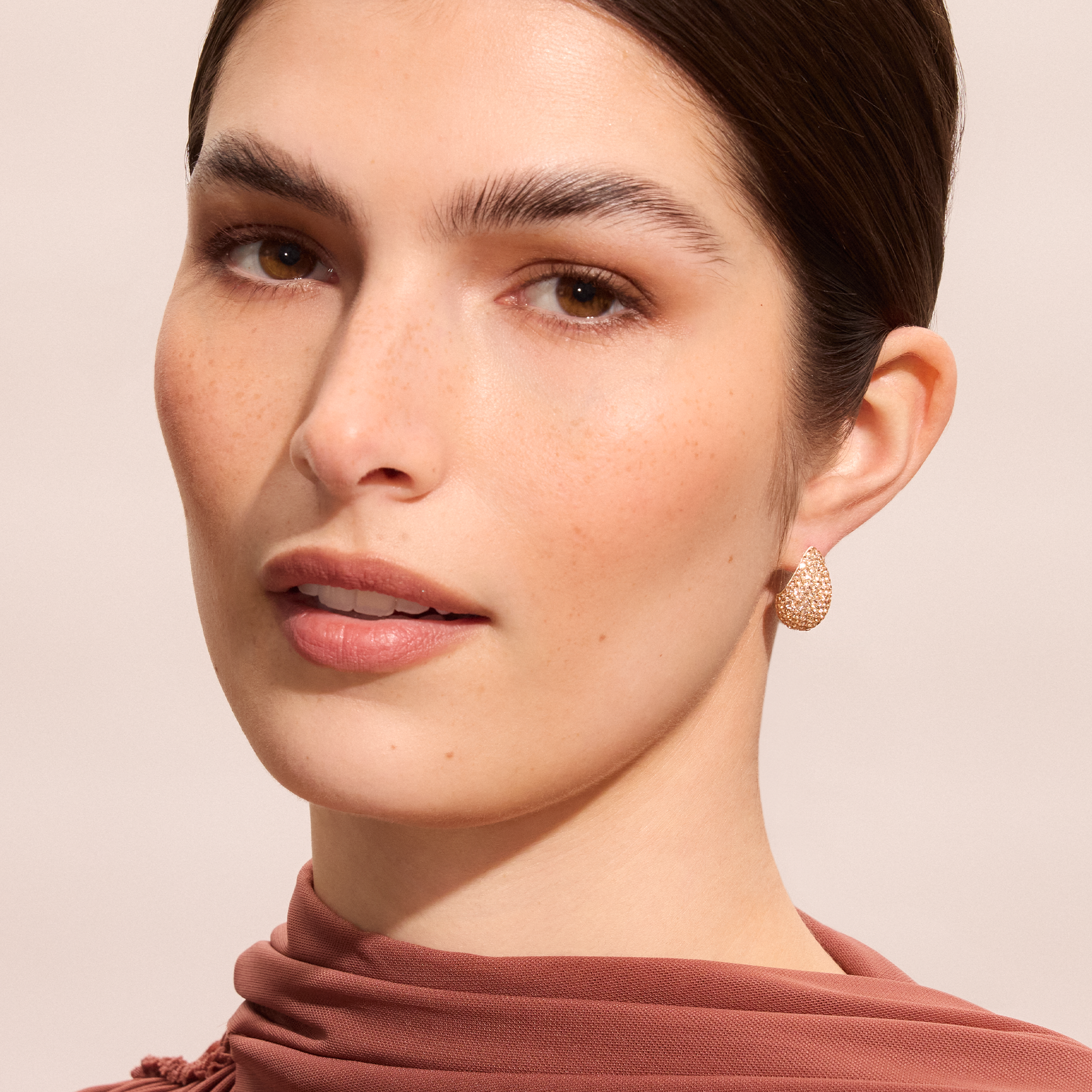Mini Dream Puff Sparkle Stud Earrings in Rose Gold on model