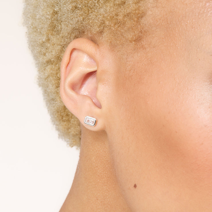 Linear Convertible Earrings - Moonlight Studs on model