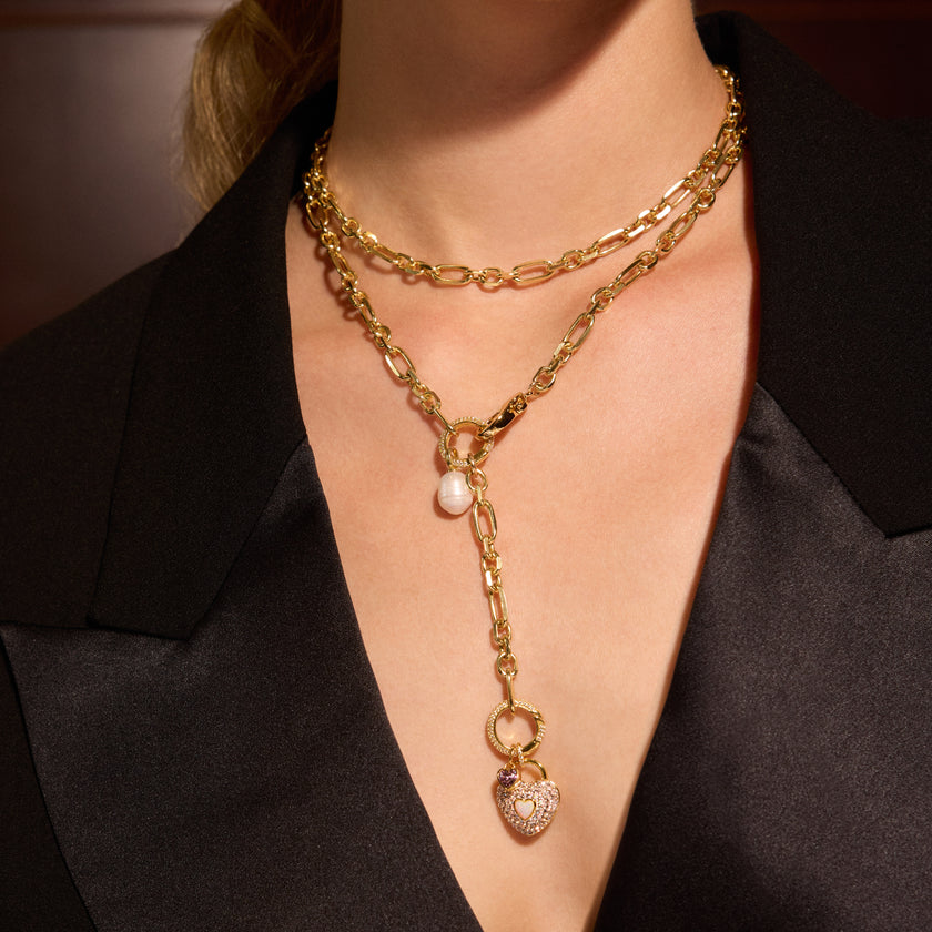 Gold Multi-Station Lariat Charm Necklace