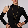 Gold Multi-Station Lariat Charm Necklace on model