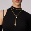 Gold Multi-Station Lariat Charm Necklace on model