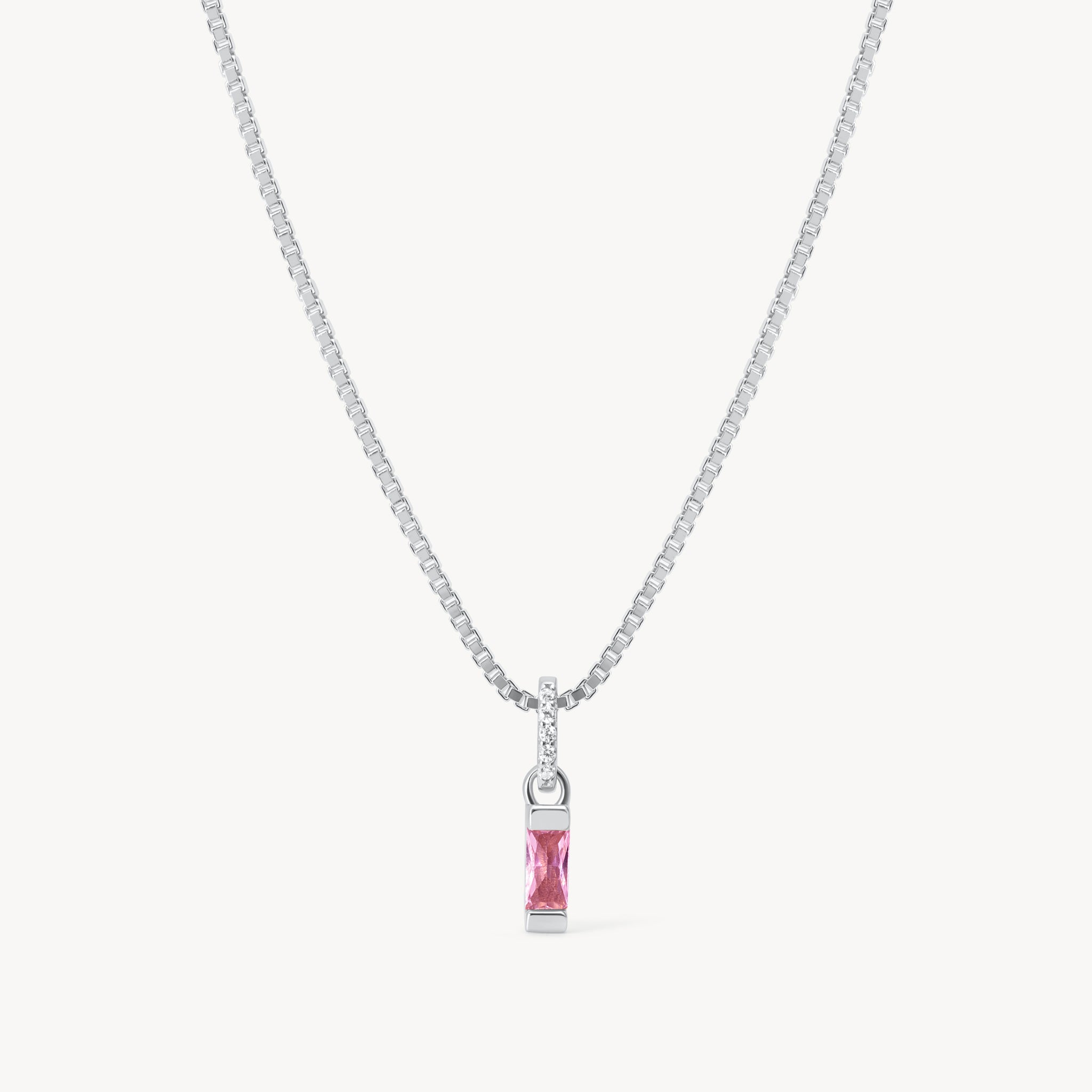 October Silver Birthstone Baguette Necklace