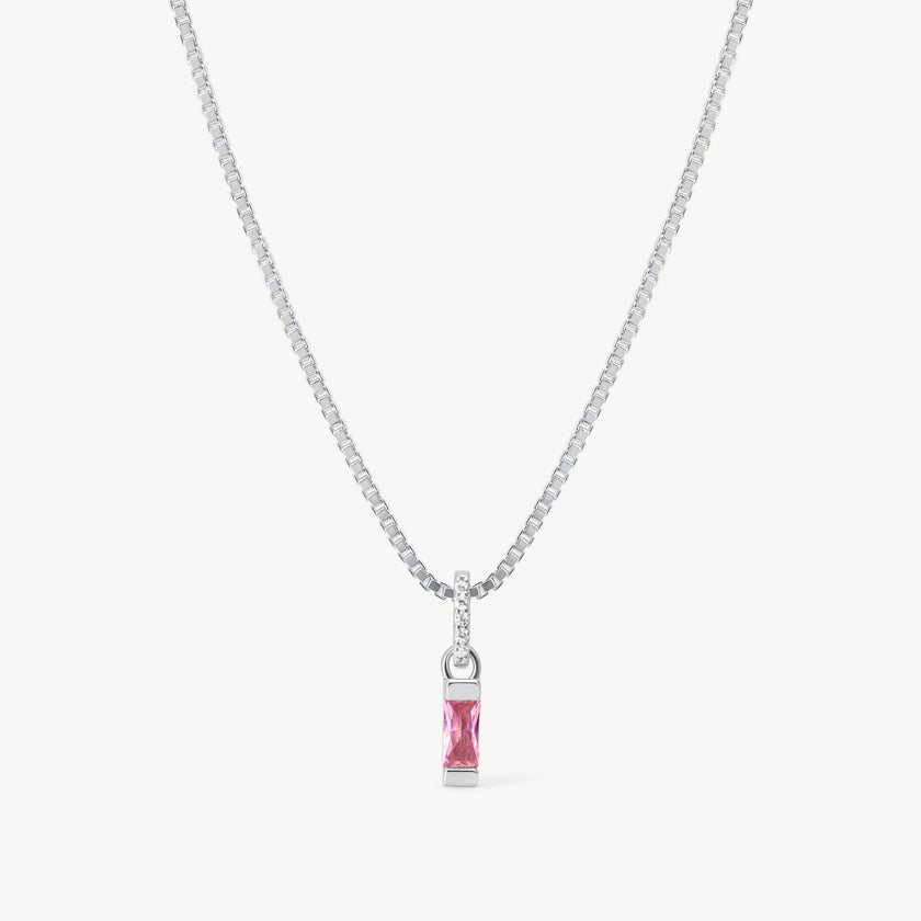 October Silver Birthstone Baguette Necklace