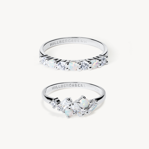 Silver Opal Ring Set