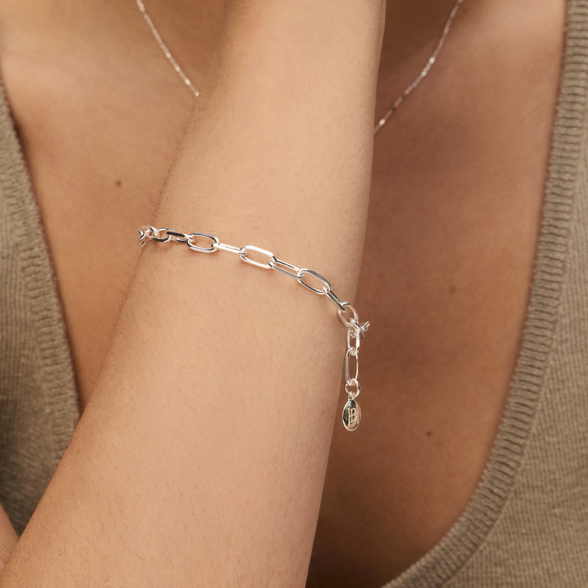 Paper Clip Chain Bracelet in Silver on model
