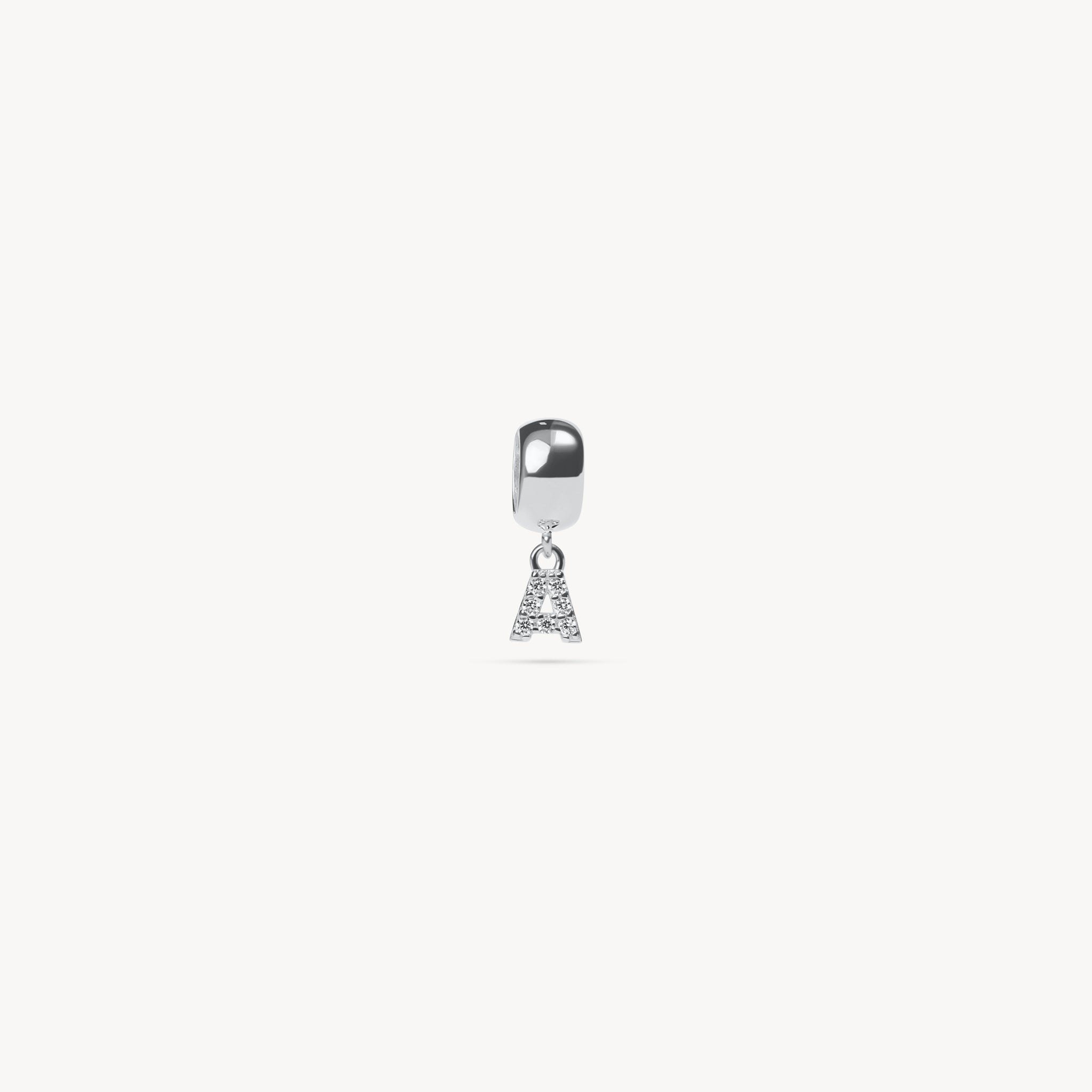 Silver Pavé Letter Bead Charm A