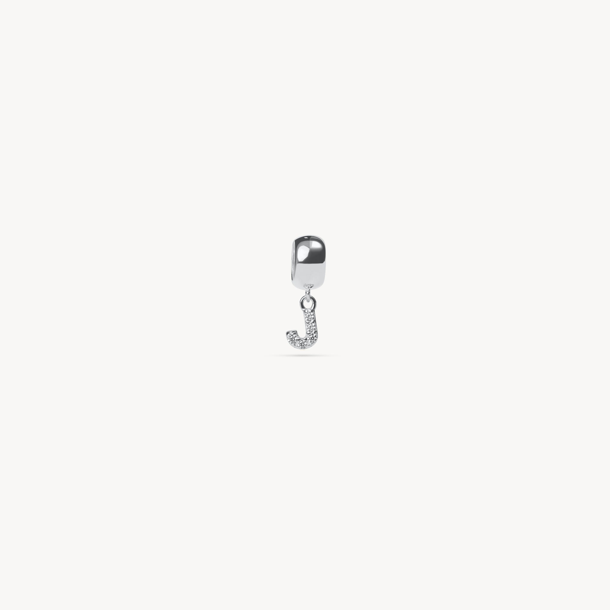 Silver Pavé Letter Bead Charm J