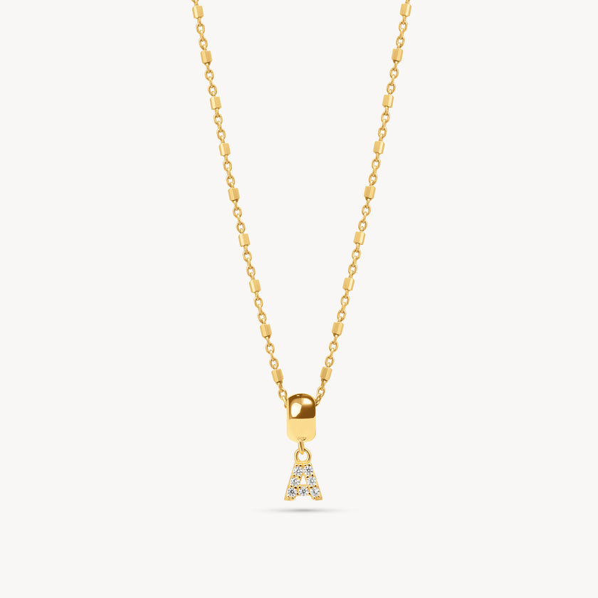Gold A Pavé Letter Necklace