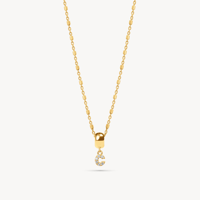 Gold C Pavé Letter Necklace