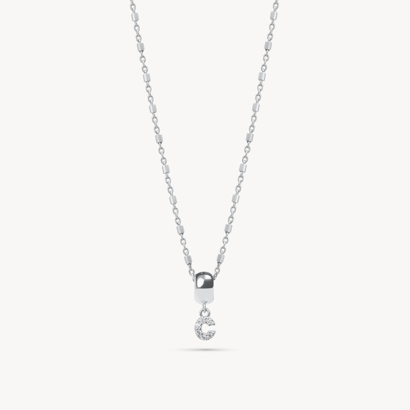 Silver C Pavé Letter Necklace