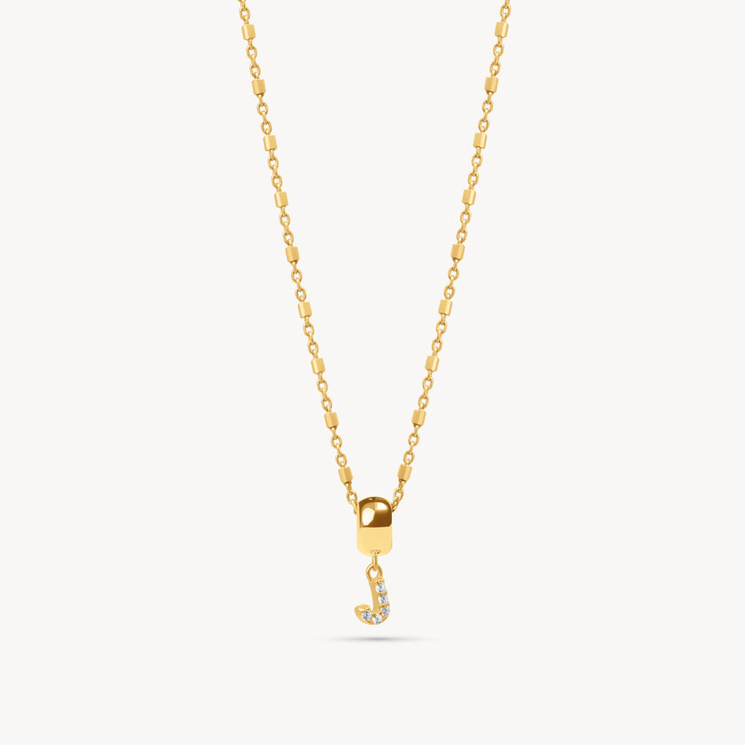 Gold J Pavé Letter Necklace