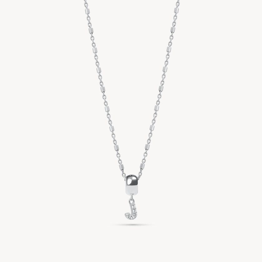 Silver J Pavé Letter Necklace