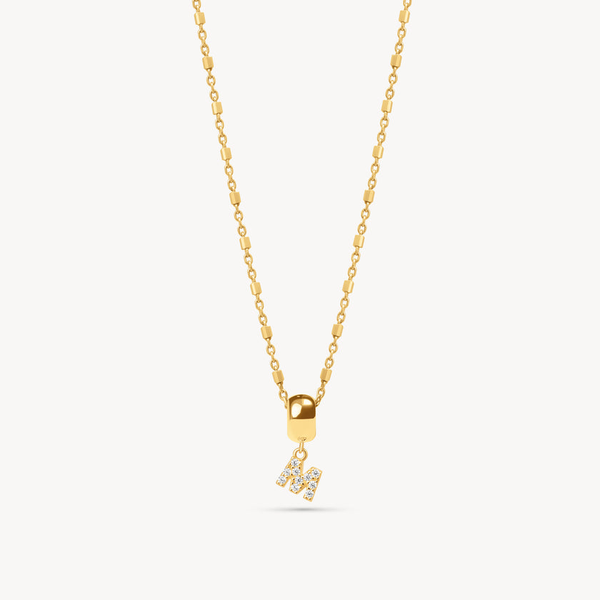 Gold M Pavé Letter Necklace