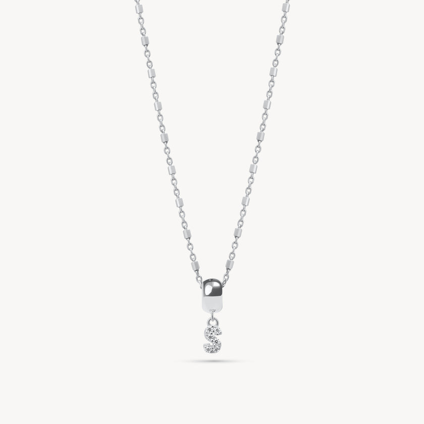 Silver S Pavé Letter Necklace