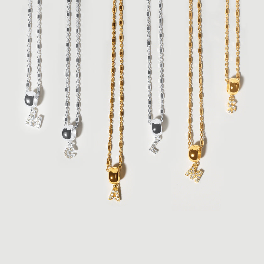 Sterling Silver Pavé Letter Necklace