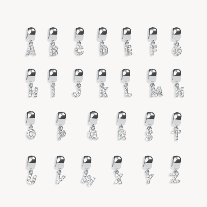 Silver Pavé Letter Bead Charms