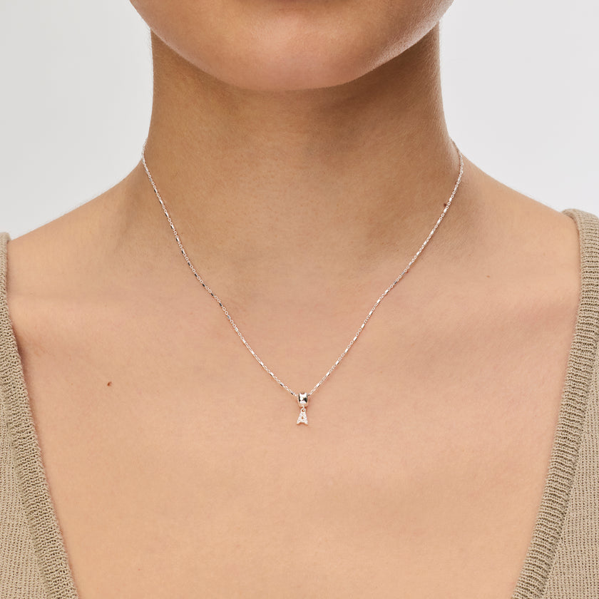 Silver Pavé Letter Necklace on model
