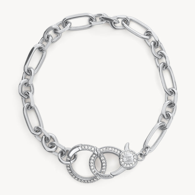 Silver Pavé Link Charm Bracelet