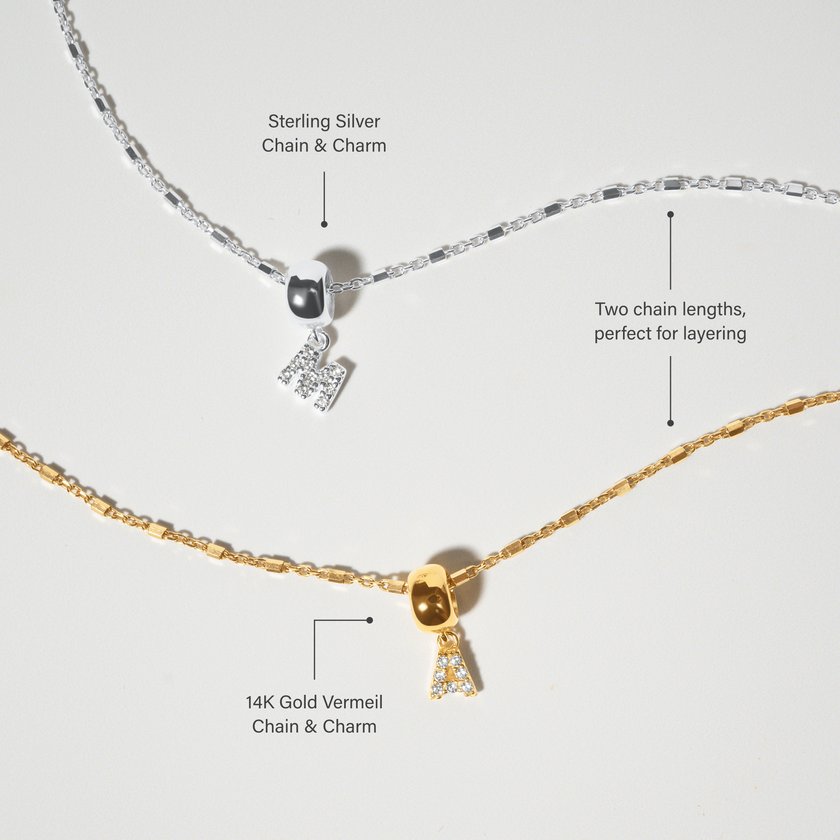 Pavé Letter Necklace with product highlights