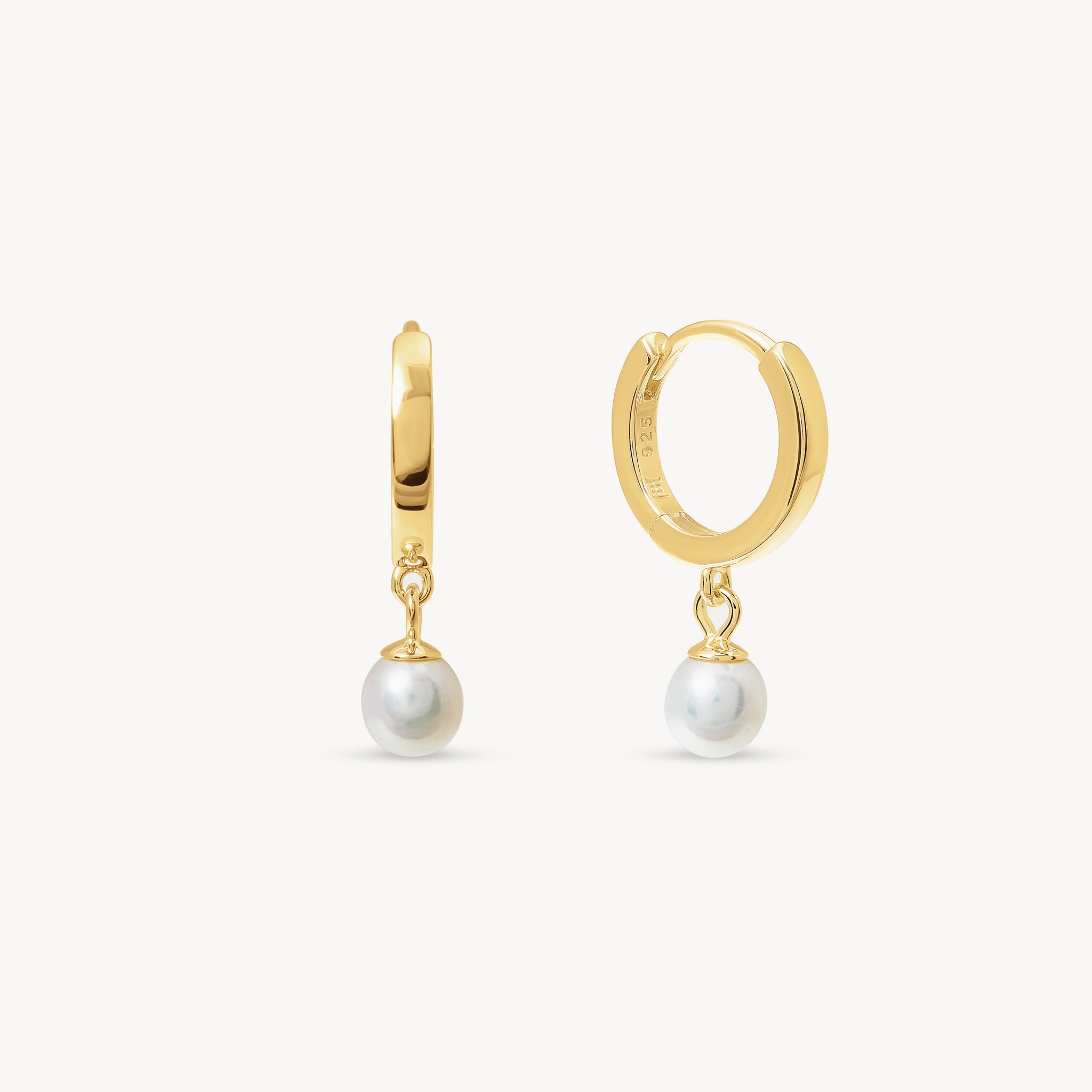 Gold Pearl Drop Hoops