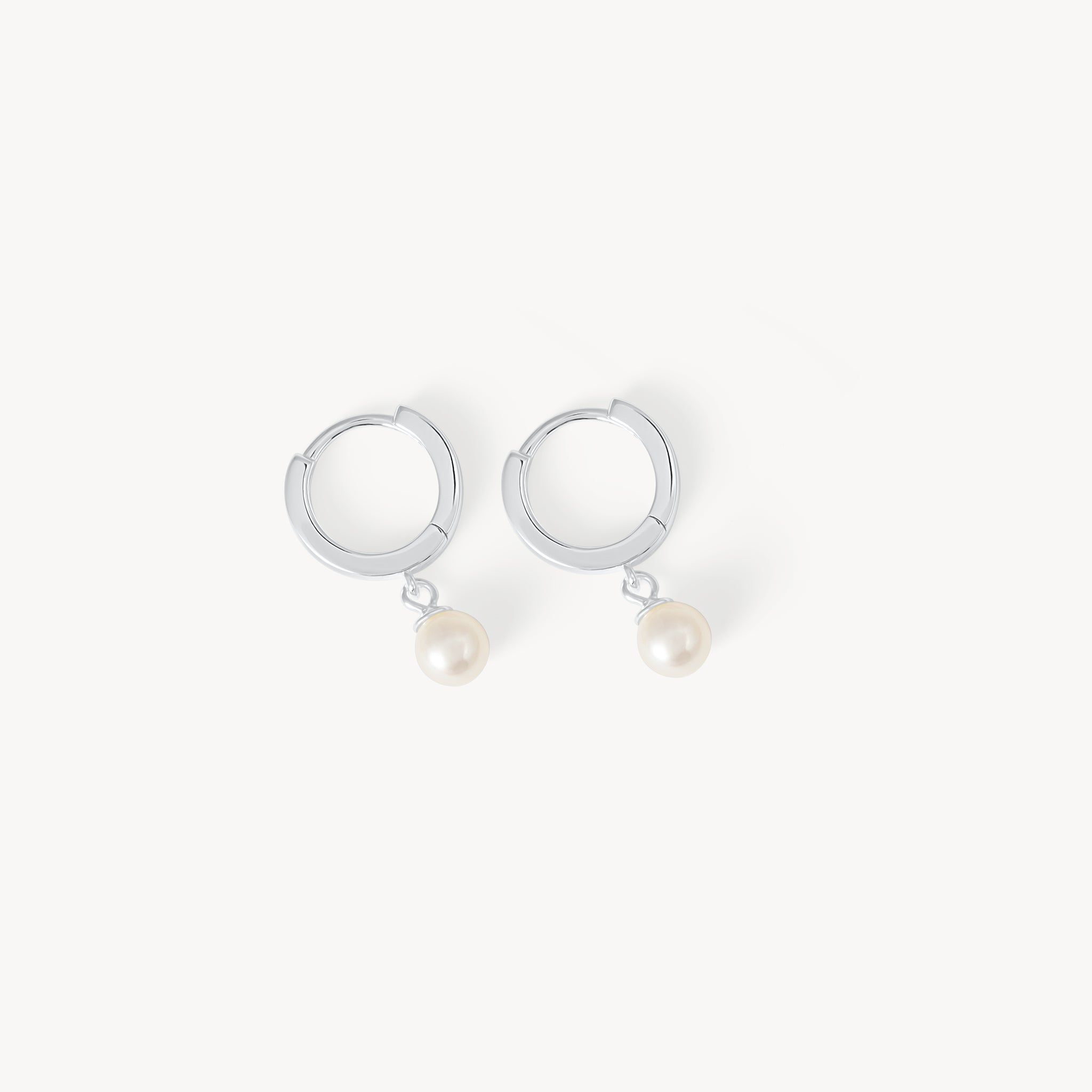 Silver Pearl Drop Hoops