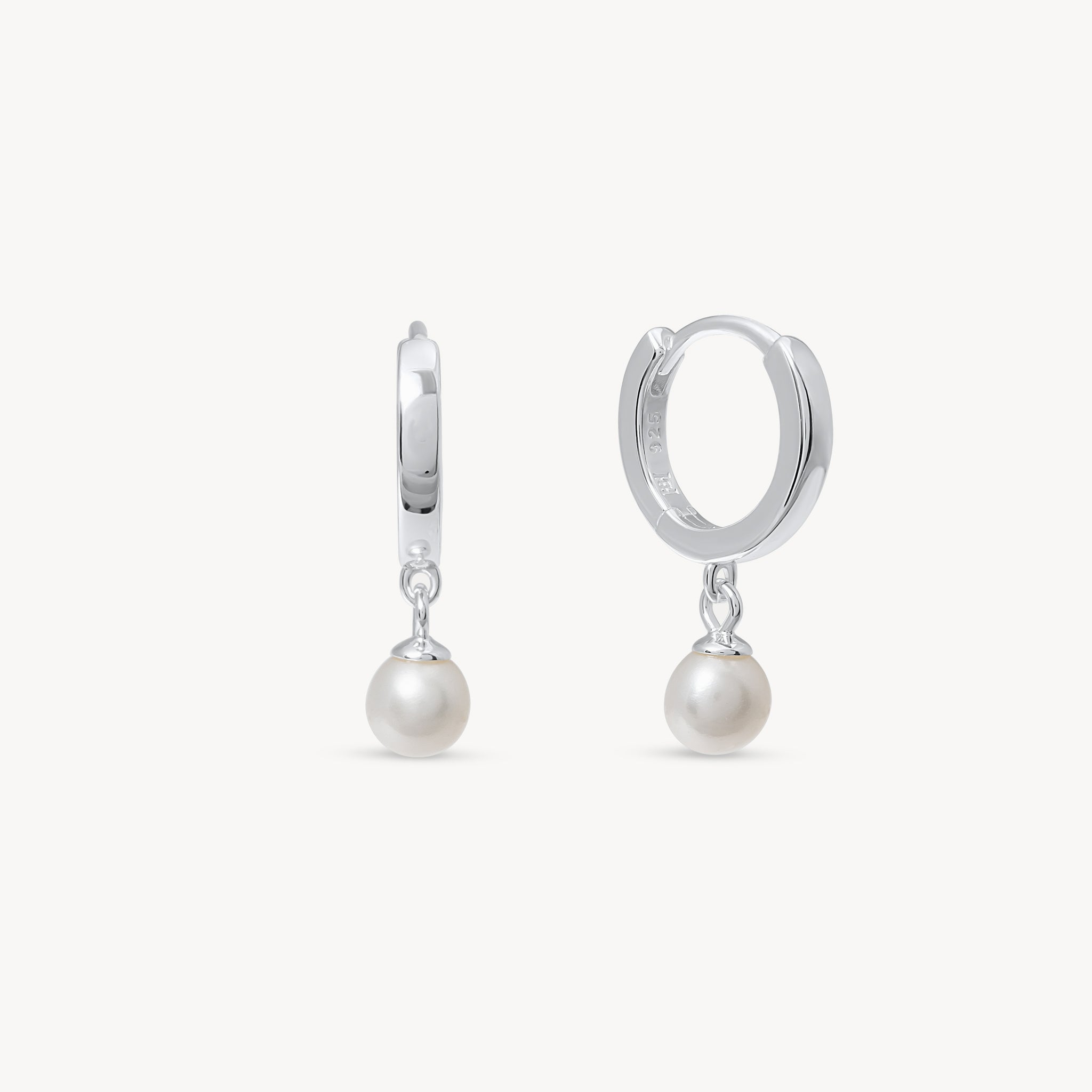 Silver Pearl Drop Hoops