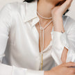 Pearl Lariat Necklace on model