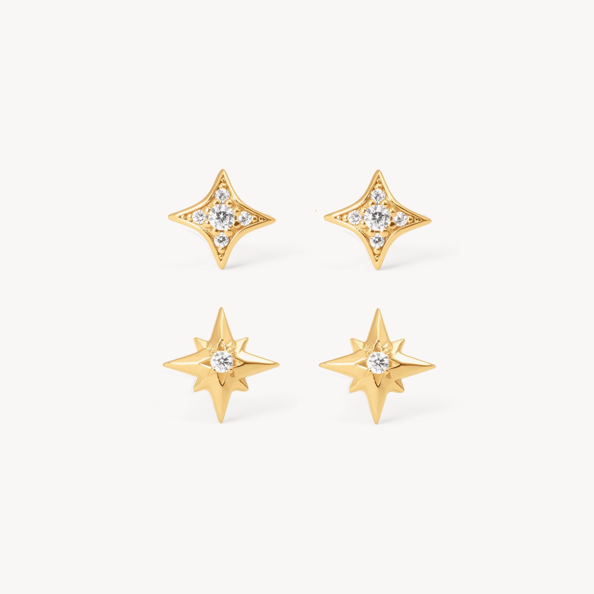 Petite Starburst Stud Earring Set in Gold