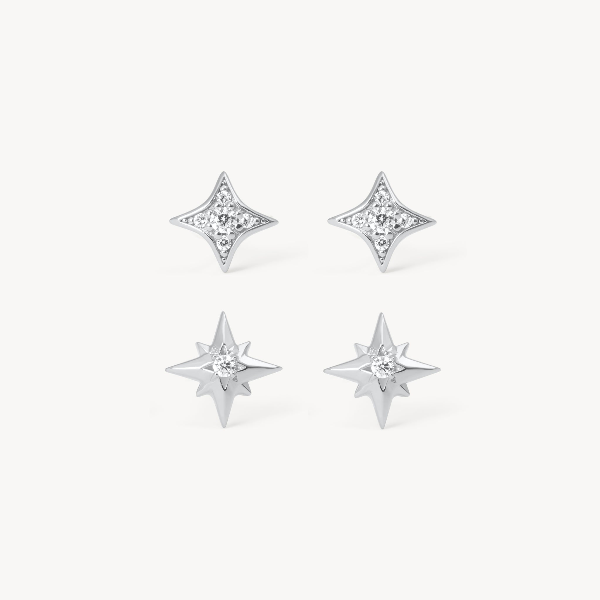 Petite Starburst Stud Earring Set in Silver