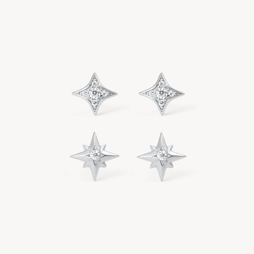 Petite Starburst Stud Earring Set in Silver