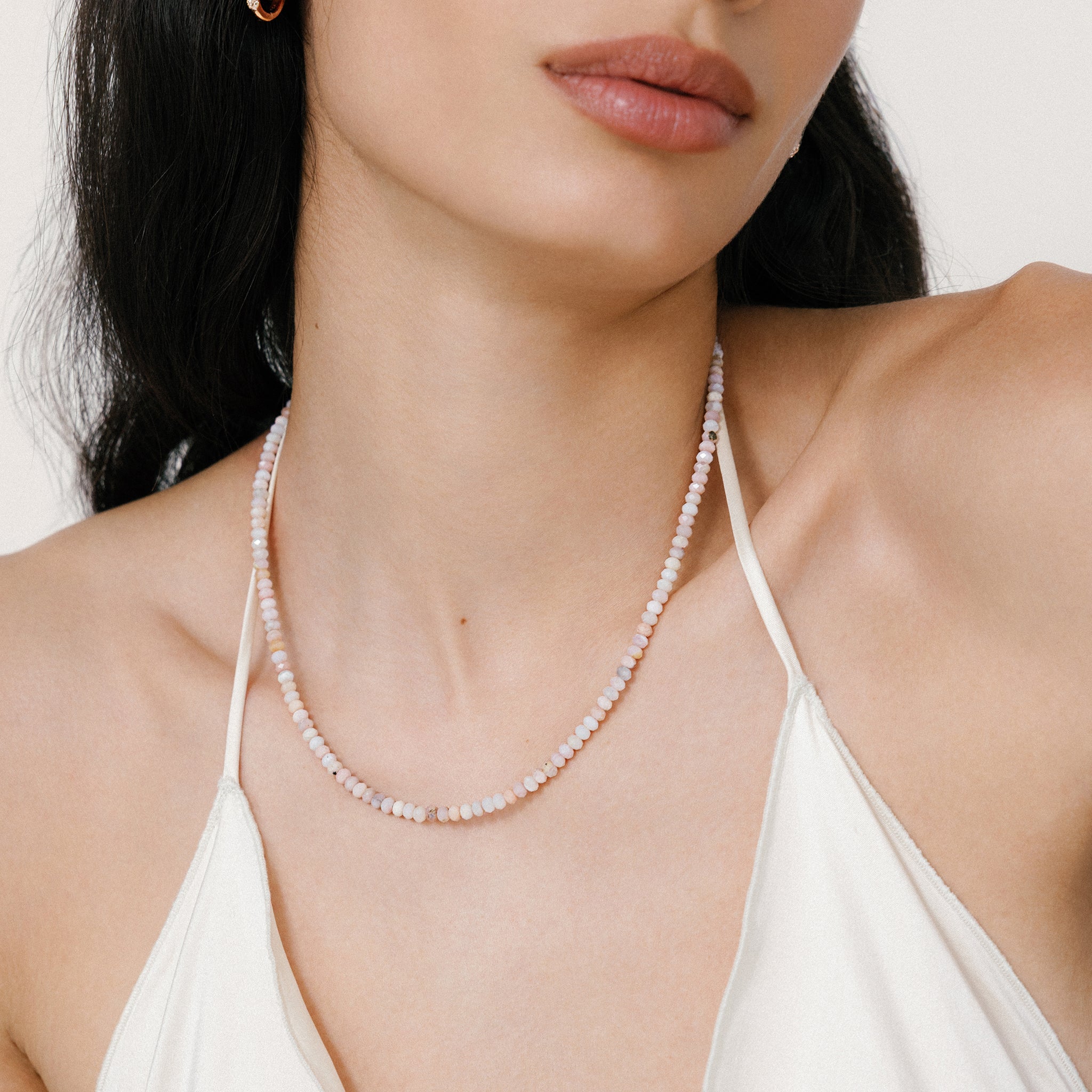 Pink Opal Coastal Gemstone Necklace on model