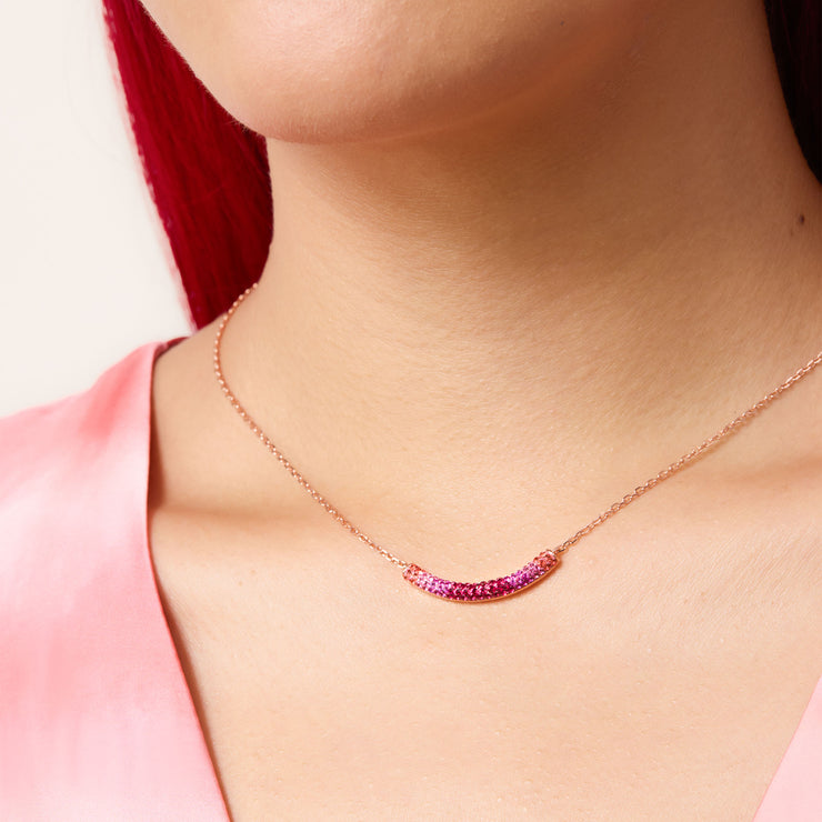 Prismatic Pink Holiday Curved Bar Necklace on mode