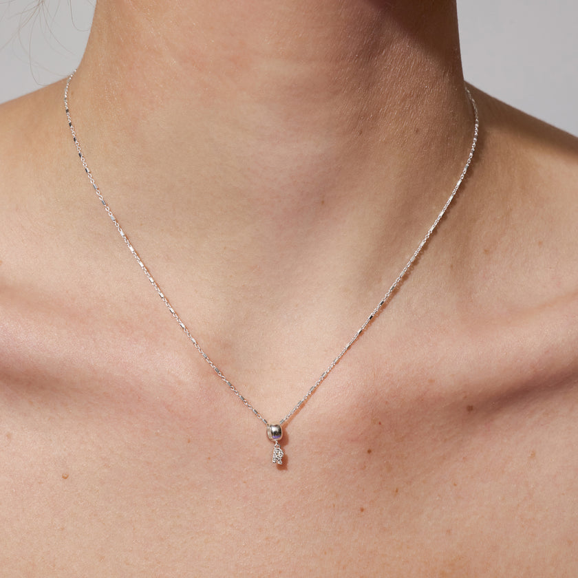 Silver R Pavé Letter Necklace