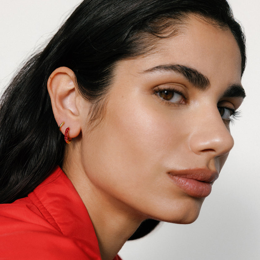 Red Always On Sparkle Hoops on model