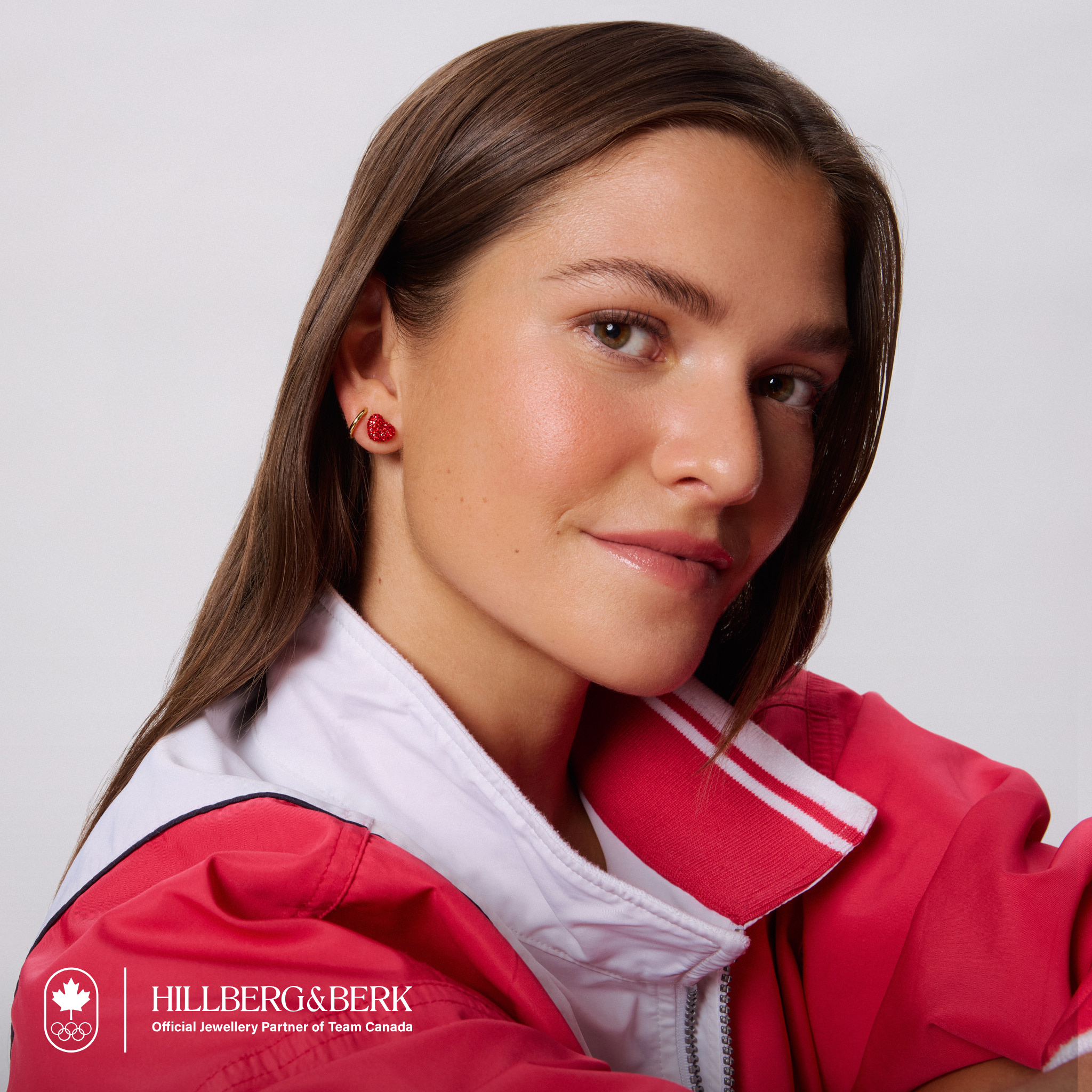 Team Canada Sparkle Heart Stud Earrings