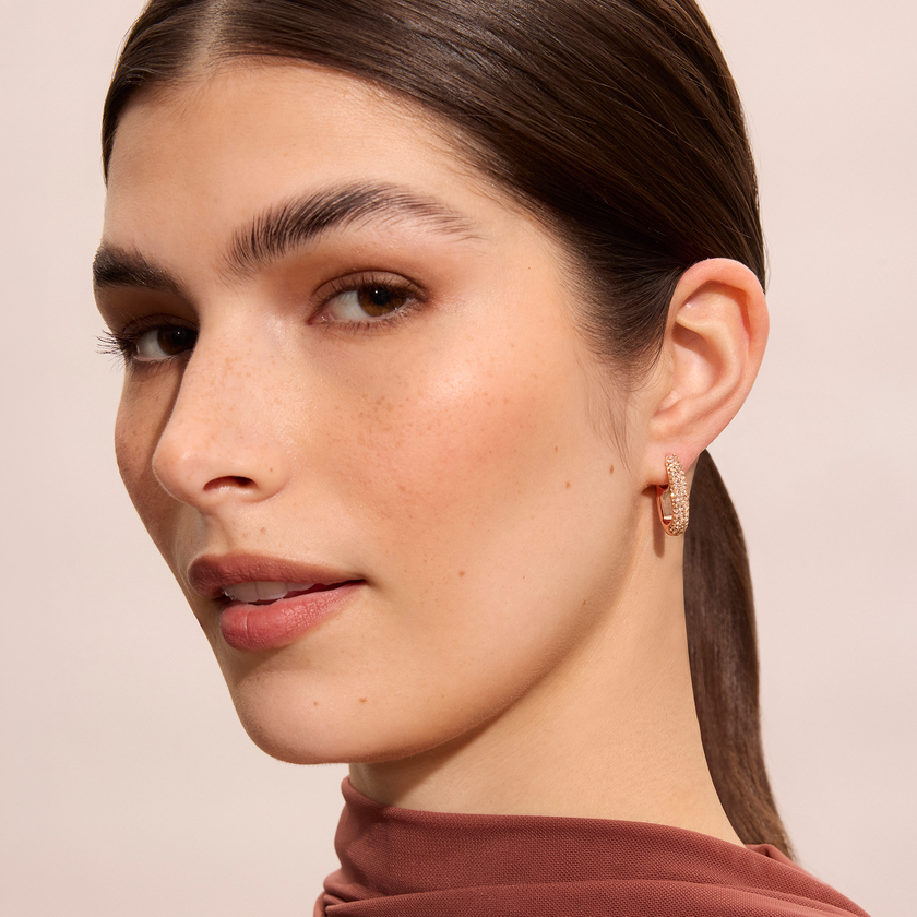 Reversible Sparkle Link Hoop Earrings in Rose Gold on model