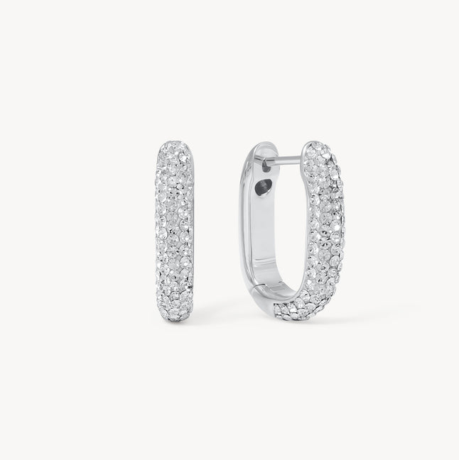 White Reversible Sparkle Link Hoop Earrings