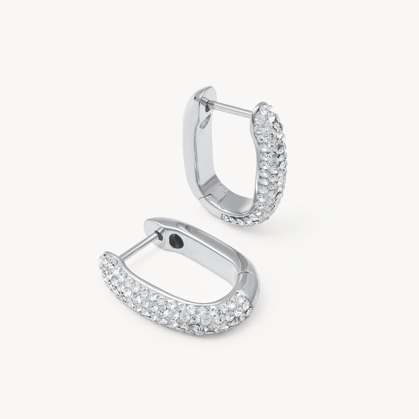 White Reversible Sparkle Link Hoop Earrings