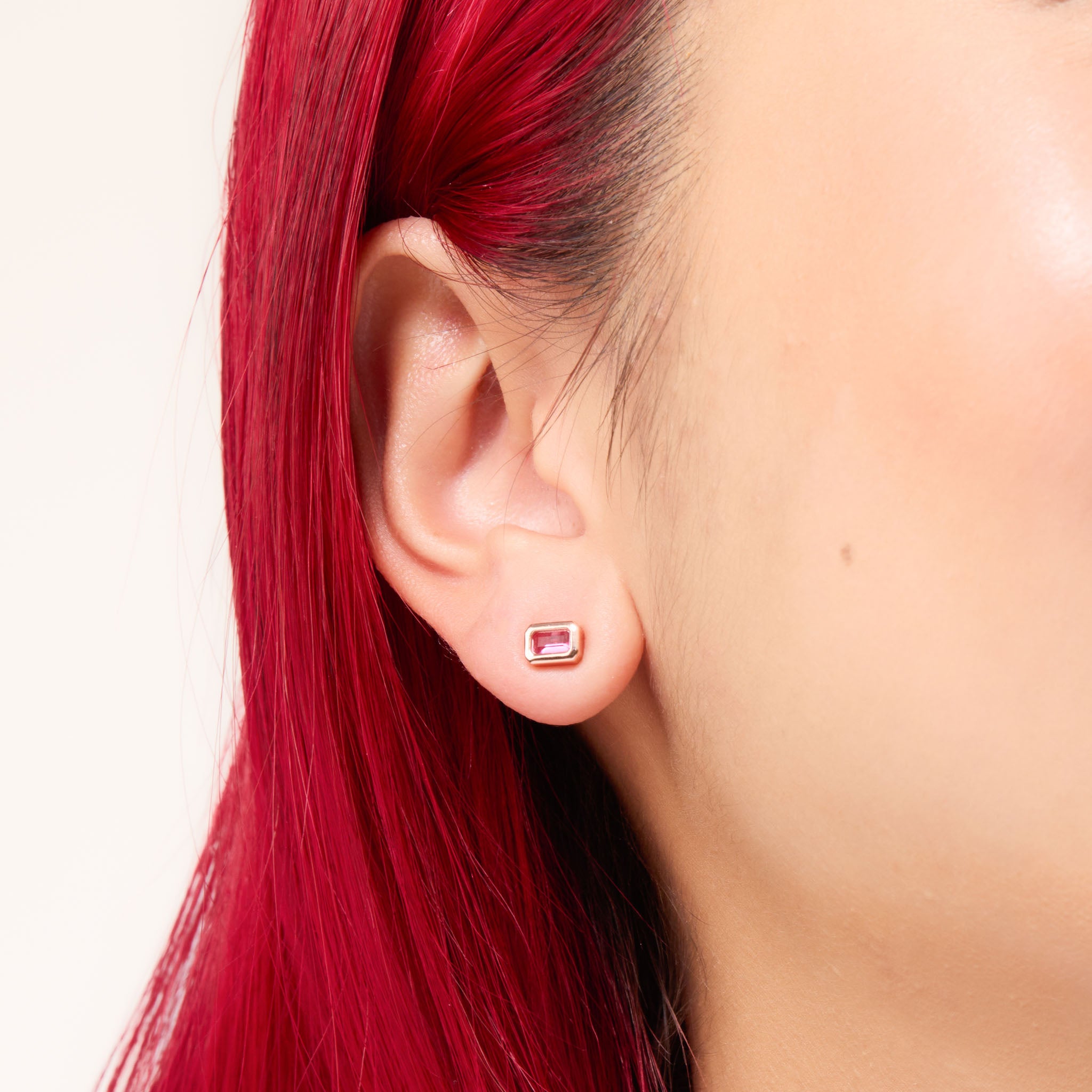 Linear Convertible Earrings - Rose Pink Studs on model