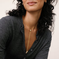 Soft Gold Sparkle Bolo Tie Necklace on model
