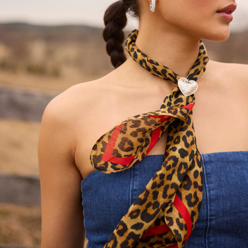 Etched Floral Scarf Slide on model