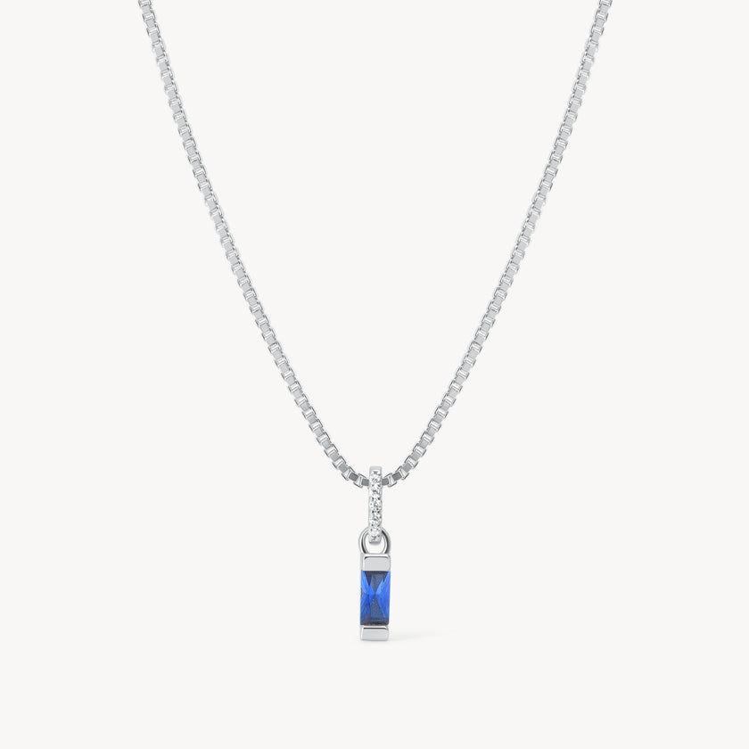 September Silver Birthstone Baguette Necklace