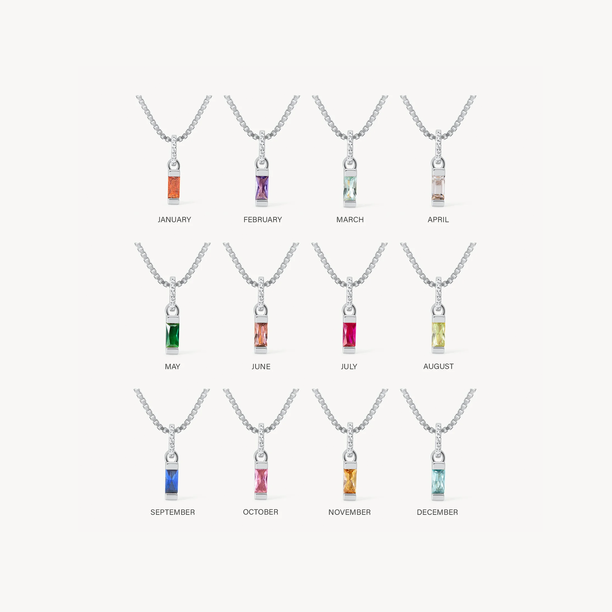 Silver Birthstone Baguette Charms