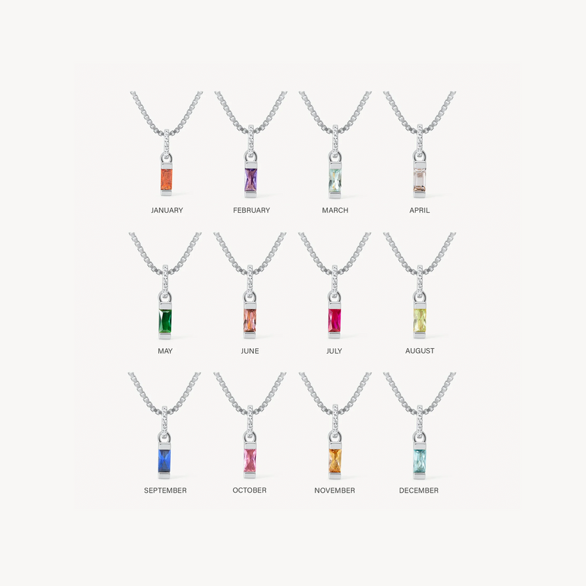Silver Birthstone Baguette Charms