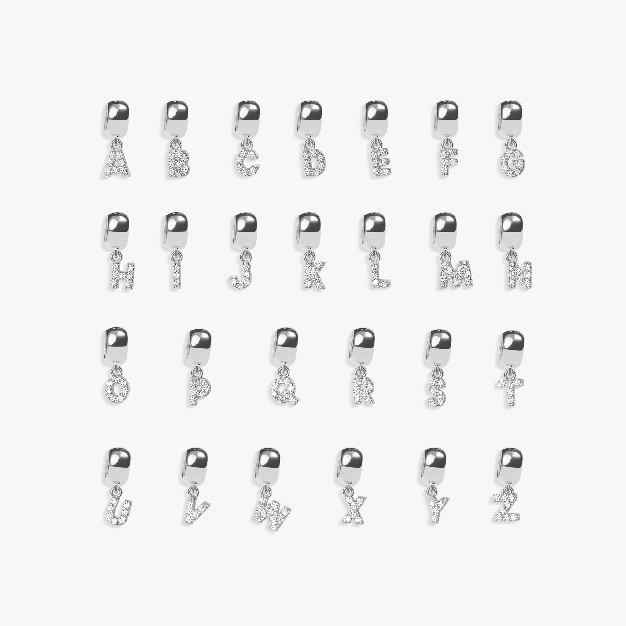 Silver Pave Letter Bead Charms