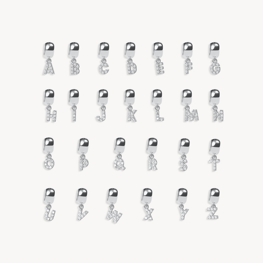 Silver Pave Letter Bead Charms