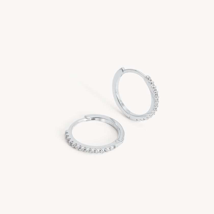 Silver Small Pavé Hoop Earrings