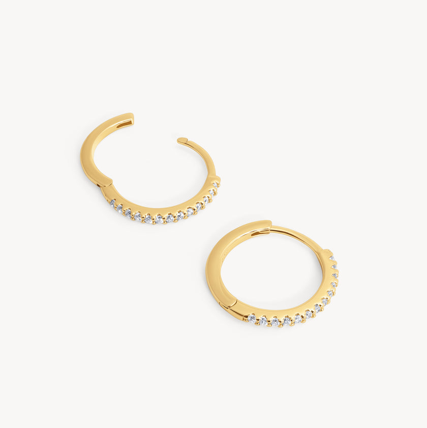 Gold Small Pavé Hoop Earrings open and laying flat