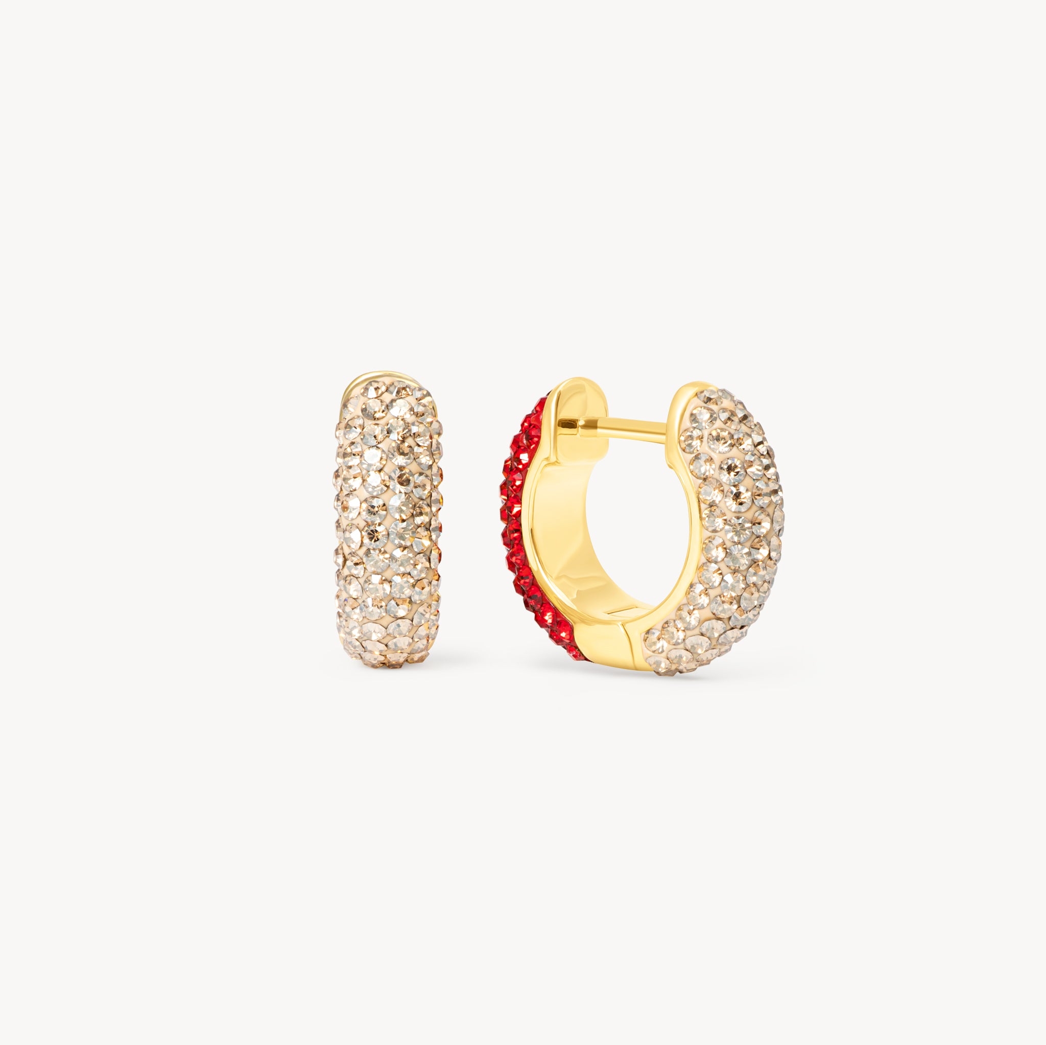 Red Velvet and Soft Gold Sparkle Reversible Hoop Earrings