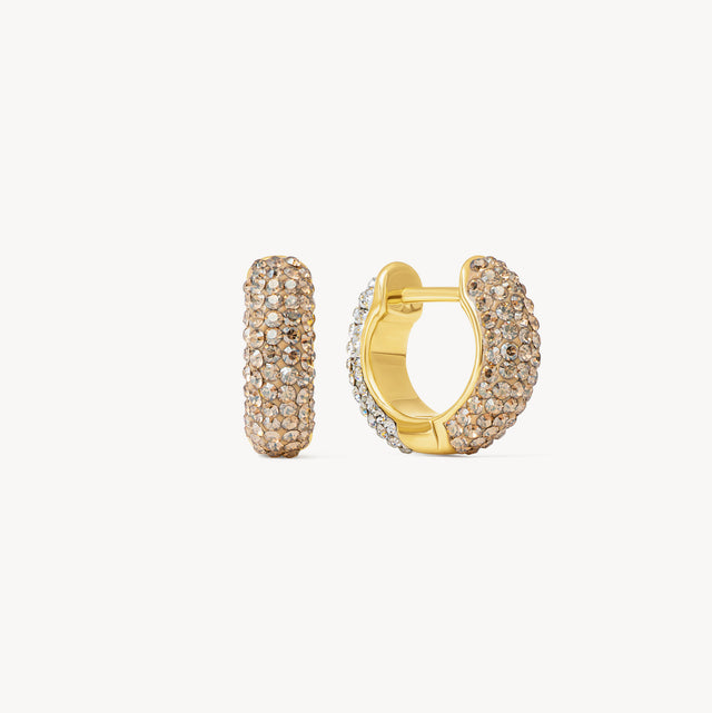 Soft Gold & White Small Sparkle Reversible Hoop Earrings